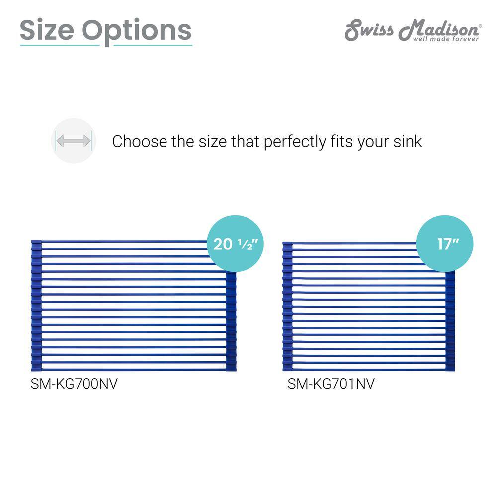 Navy Blue Silicone Roll-Up Kitchen Sink Grid