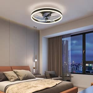20 in. Black Low Profile Flush Mount LED with Remote and APP Smart Control Indoor Ceiling Fan with Dimmable Lighting