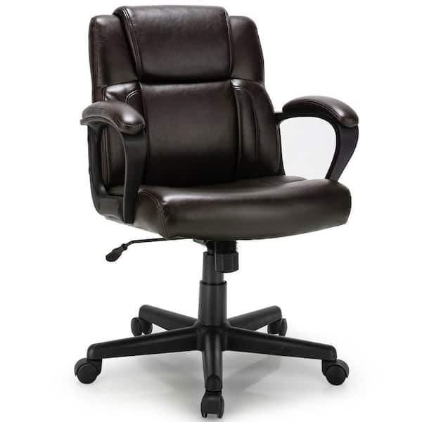 Costway Black Executive Leather Office Chair Adjustable Computer Desk Chair with Armrest
