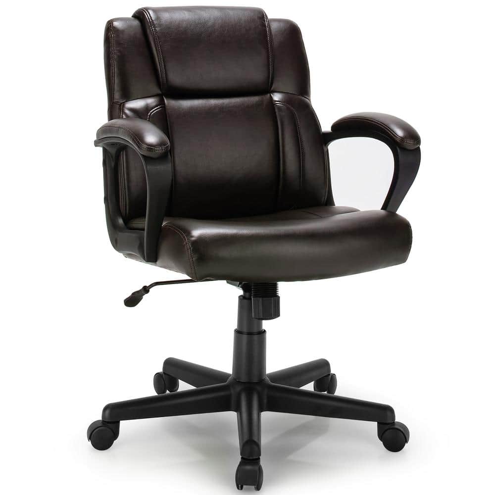 Brown Leather Swivel Executive Chair with Metal Base