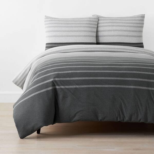 The Company Store Company Cotton Gray Multi Jersey Knit Stripe Twin/Twin XL Cotton Duvet Cover