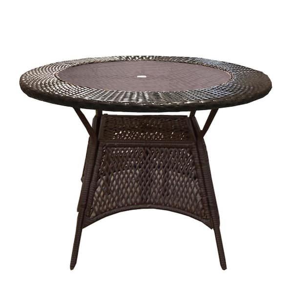 Oakland Living Brown Round Wicker, Round Glass Patio Table Home Depot