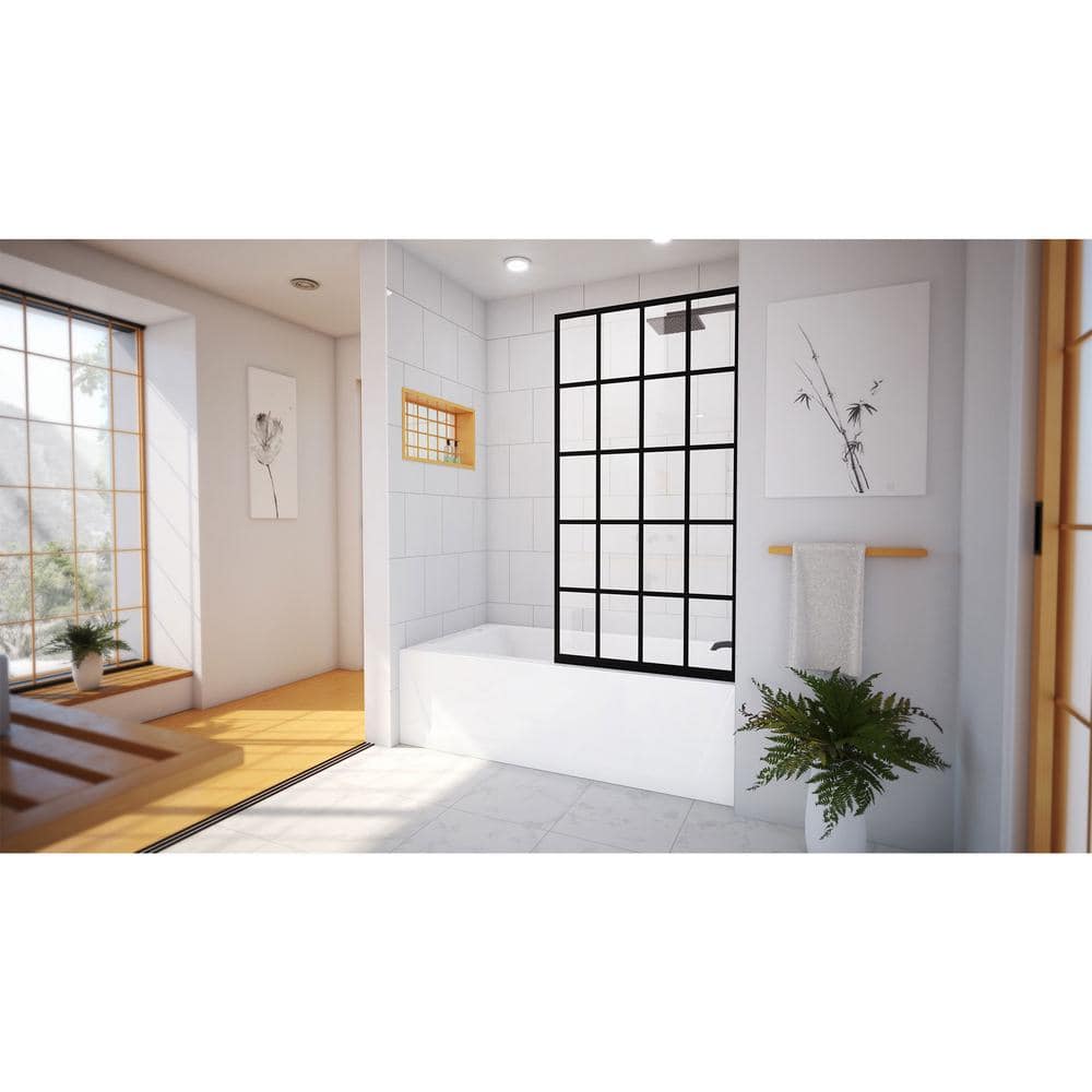 Toulon 30" x 58" Frameless Matte Black Tub Screen