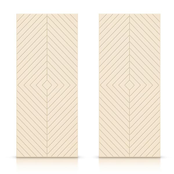 CALHOME 84 in. x 80 in. Hollow Core Beige Stained Composite MDF Interior Double Closet Sliding Doors