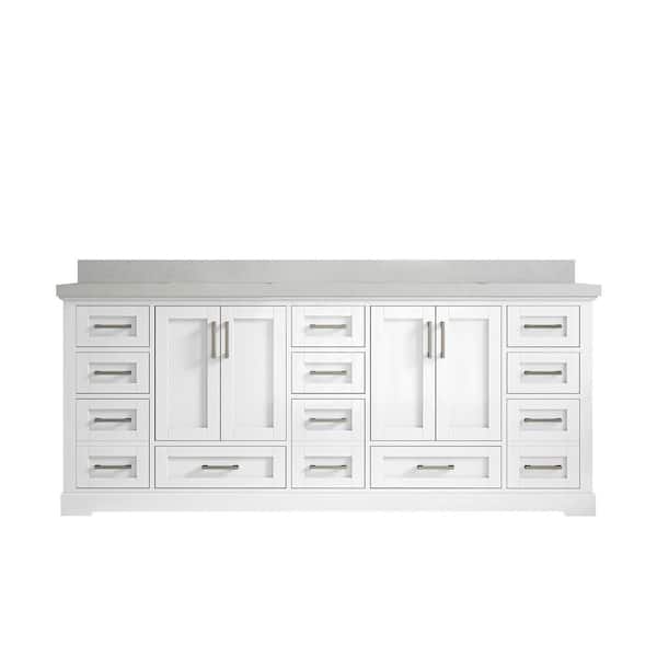 Willow Collections Boston 84 in. W x 22 in. D x 36 in. H Double Sink Bath Vanity in White with 2" Carrara Quartz Top