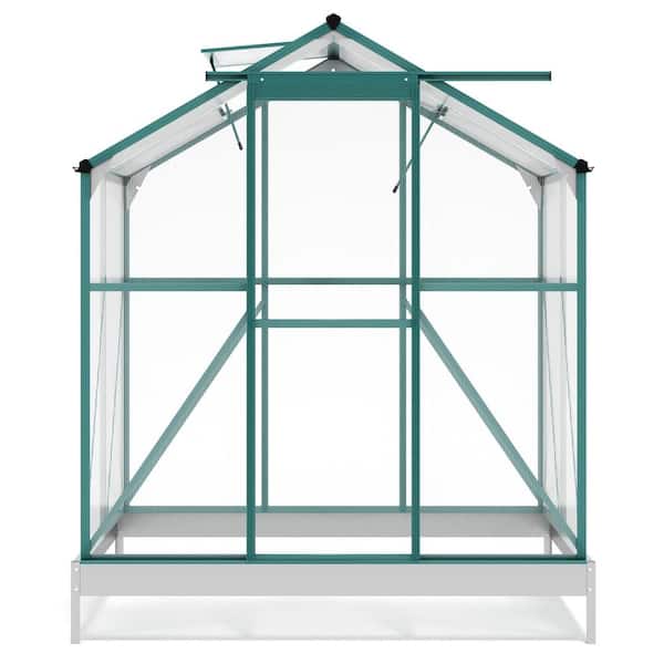 Clihome Upgraded Patio DIY 6.2 ft. W x 4.3 ft. D Outdoor Walk-in Polycarbonate Greenhouse Conservatory (Green)