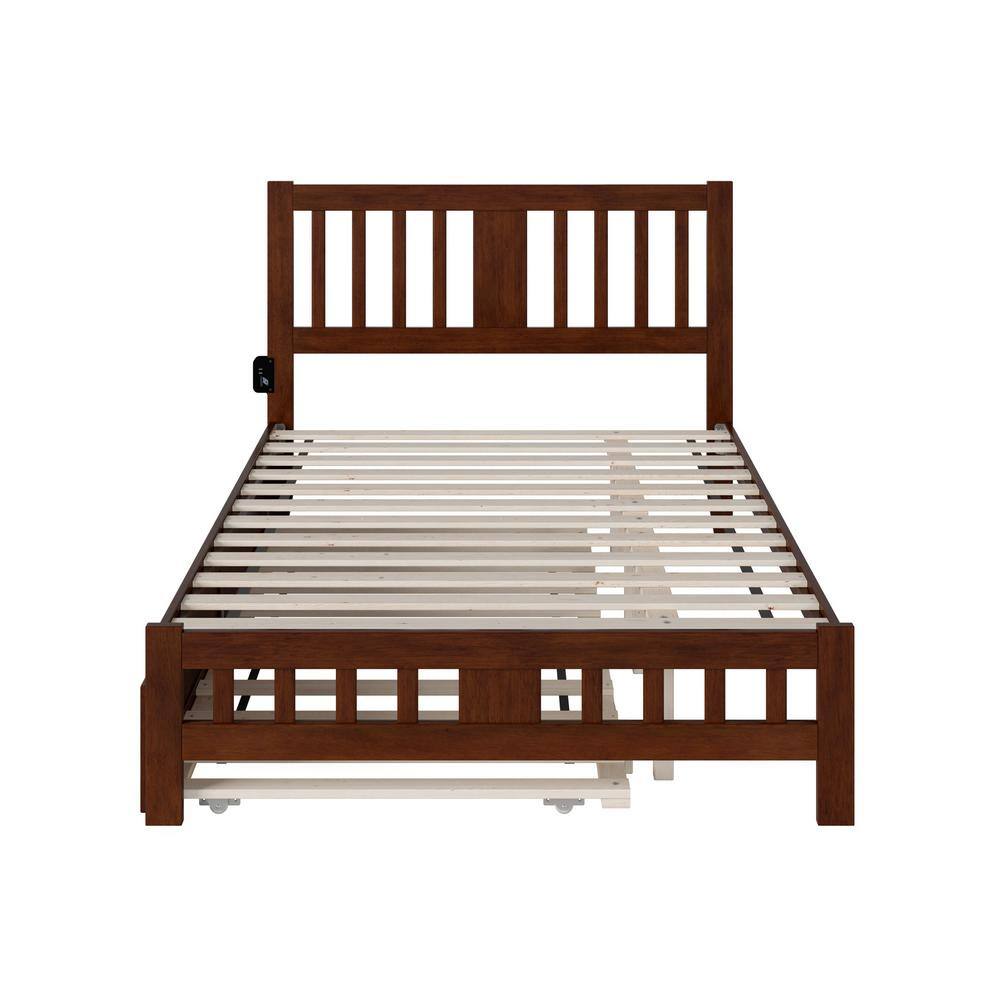 Walnut Full Size Mission Wood Platform Bed with Trundle