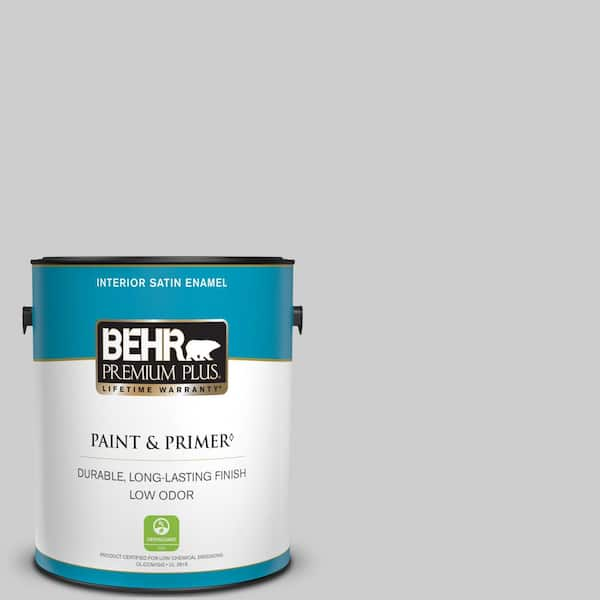 BEHR PREMIUM PLUS 1 gal. #770E-2 Silver Screen color Low Odor Satin Enamel Low Odor Interior Paint & Primer