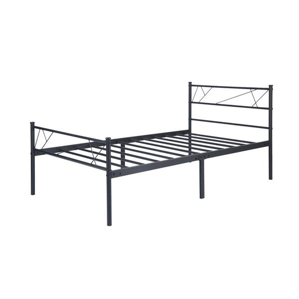 Unbranded Black Double Metal Platform Bed Framed Queen With Headboard, Footrest