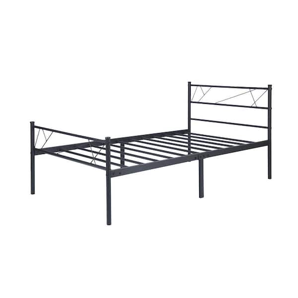 Twin Metal Bed Frame In Black Color, Tall Metal Twin Bed Frame With Storage