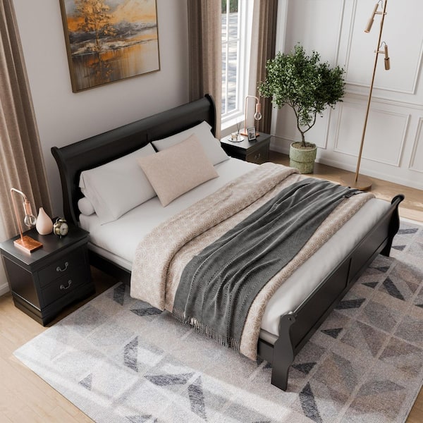 Furniture of America Burkhart 3 Piece Black Wood King Bedroom Set with 2 Nightstands