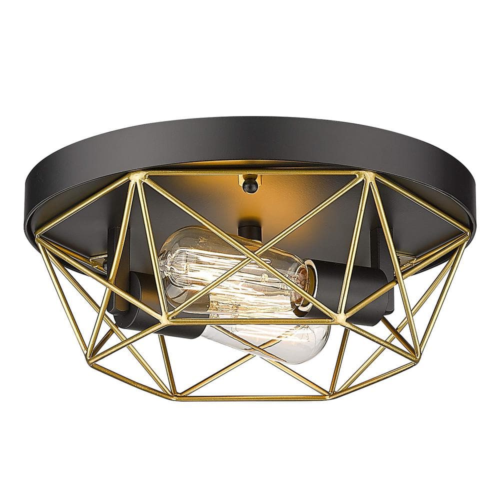 12 in. 2-Light Black and Gold Brass Metal Cage Flush Mount price history on PriceWatchPro