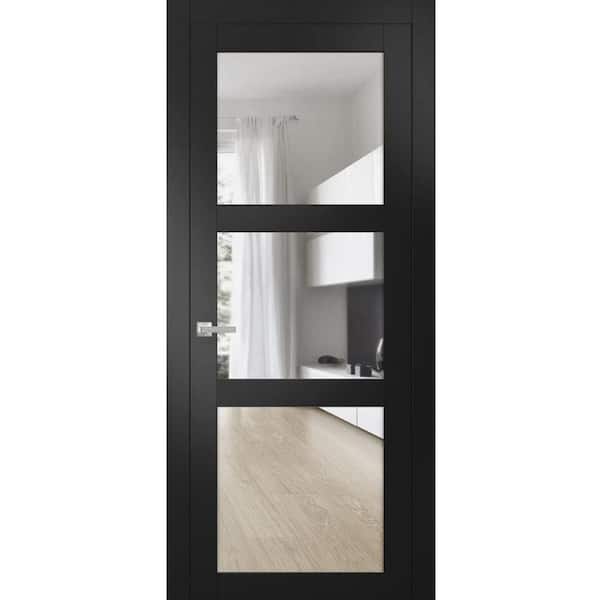Sartodoors 42 in. x 80 in. 1 Panel Black Matte Finished MDF Sliding Door with Hardware
