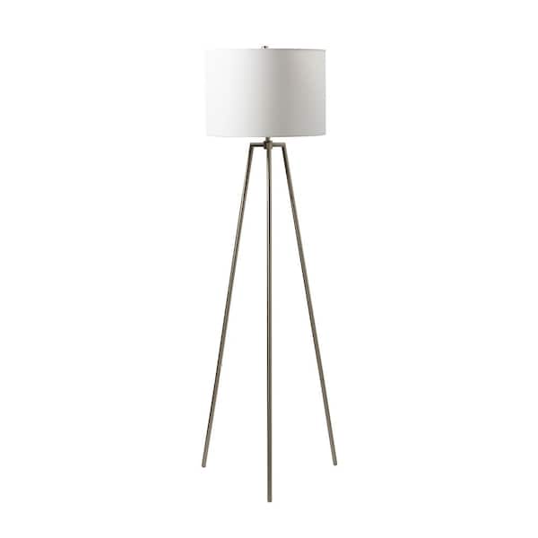 Floor Lamp 59.88 in. Brushed Polished Nickel Finish 1-Light Tripod Floor Lamp for Home w/ Off-White Fabric Shade