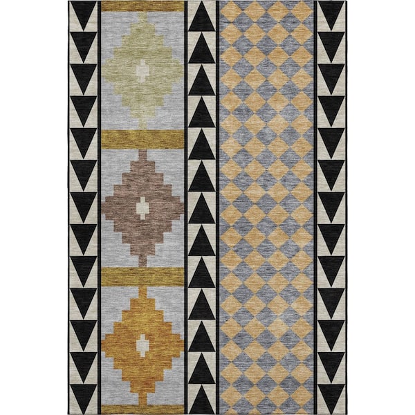 Mayfield Premium Machine Washable Abstract AMF2522 Black 3 ft. x 5 ft. Area Rug