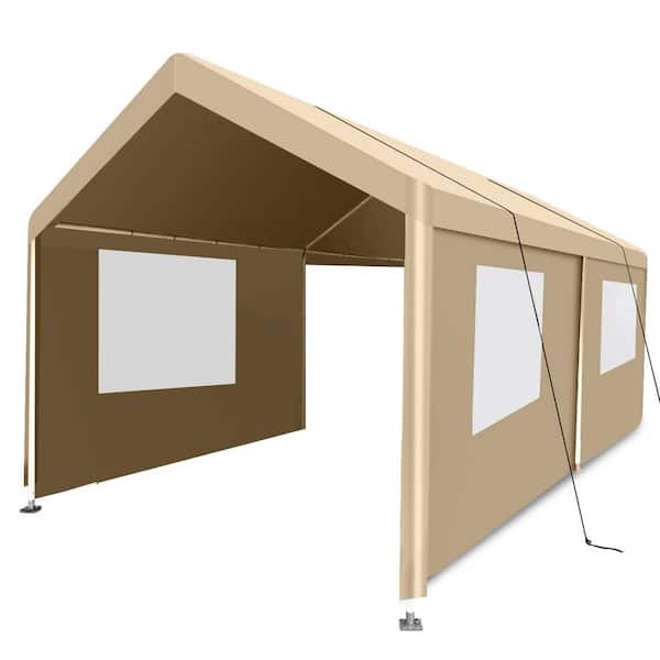 20 ft. W x 9.5 ft. D x 9.2 ft. Khaki Roof Metal Carport, Heavy-Duty Portable Carport Garage Tent