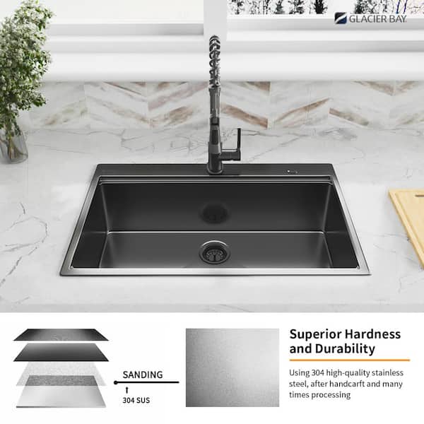Black Stainless Steel 304 Kitchen Sink Bar Recessed Or