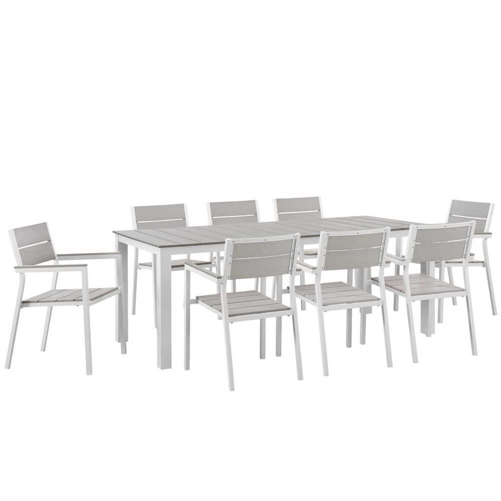 Maine Aluminum 9-Piece Outdoor Patio Dining Set with 80 in. Dining Table and 8-Dining Armchairs in White Light Gray price history on PriceWatchPro