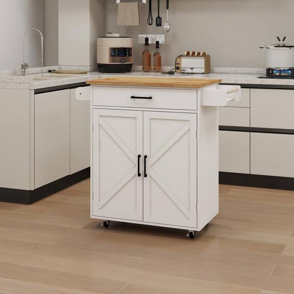 Nestfair White Wood Base with Mdf Wood Top Rolling Kitchen Island (17.72-in x 37.99-in x 36.02-in)