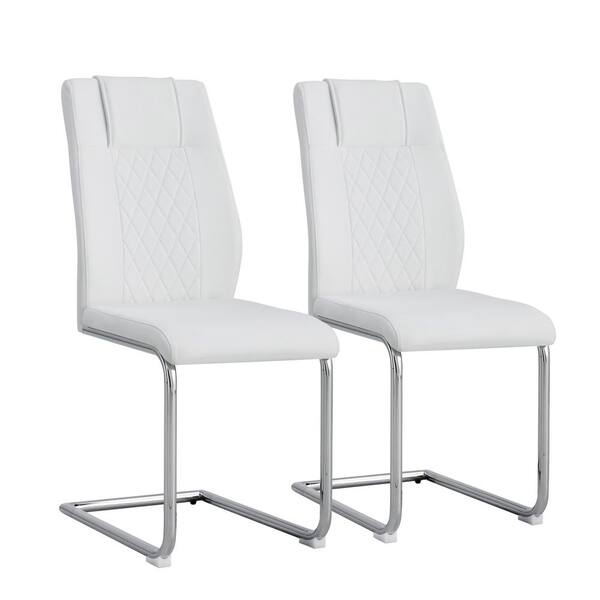 Unbranded Modern White PU Leather Dining Chairs with Padded Upholstered Seat C-shape Metal Legs and High Back (Set of 2)