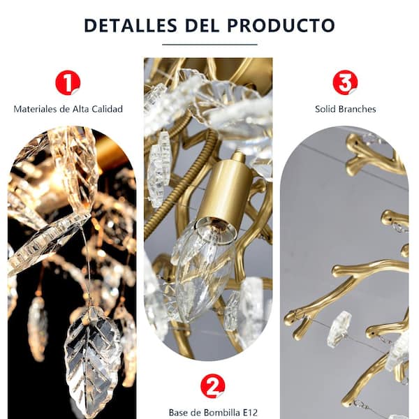 RCCFBHM 18.1 in. 6-Light Gold Vintage Elegant Branch Crystal