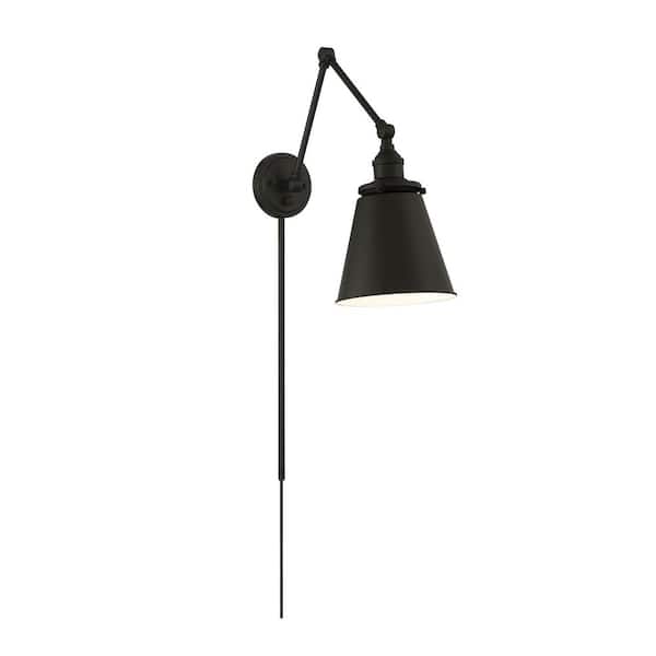 Bayard 1-Light Matte Black Convertible Swing Arm Wall Lamp with Metal Shade and No Cord for Living Room and Bedroom