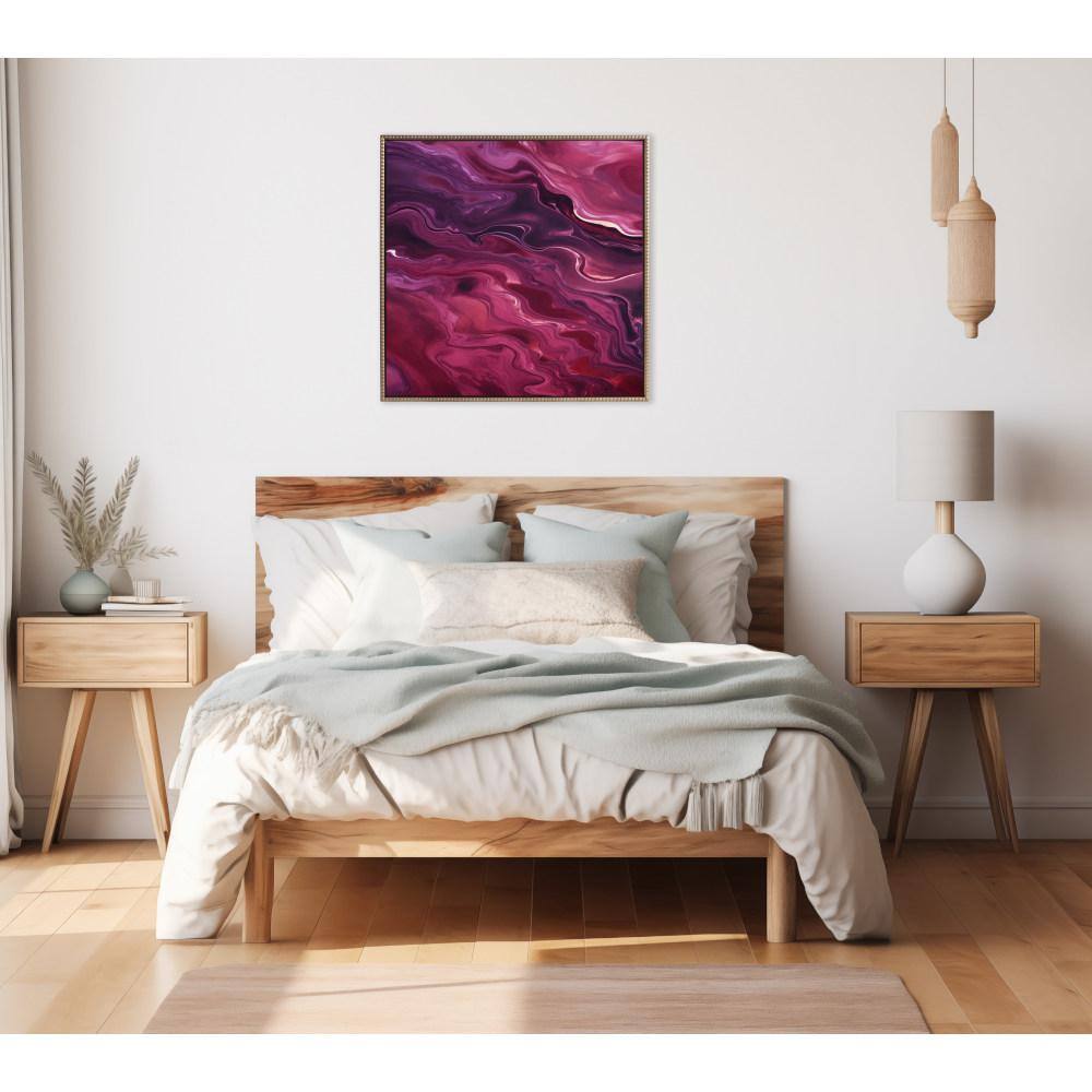 30" x 30" Gold Framed Deep Purple Abstract Canvas Art