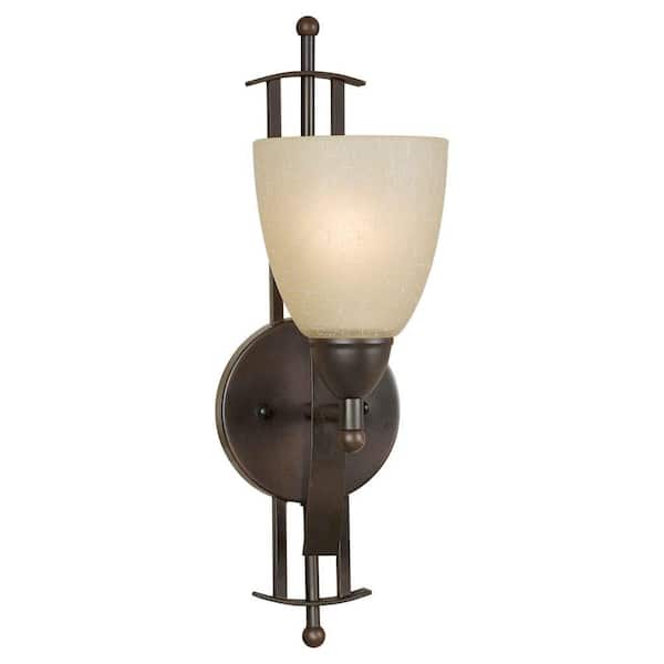 Forte Lighting 1-Light Antique Bronze Wall Sconce with Umber Linen Glass Shade