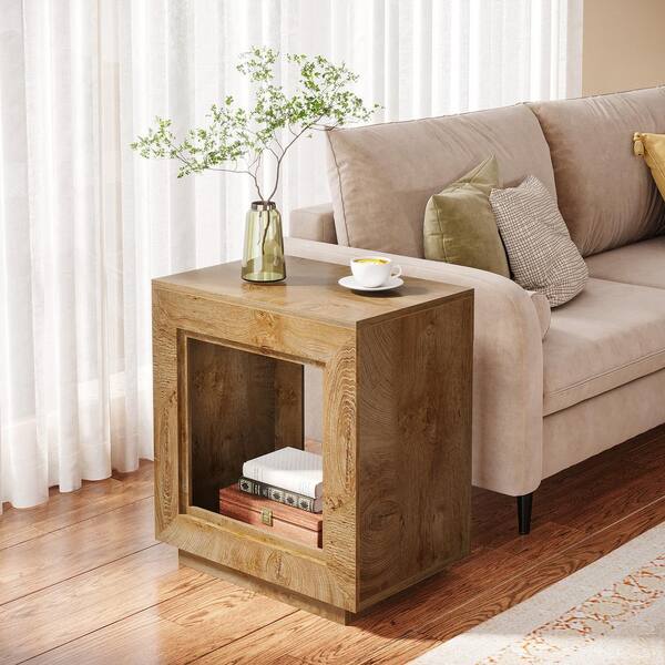 BYBLIGHT Kerlin 2-Piece 23.62 in. Brown Grain Rectangular Wood End