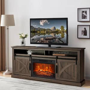 68 in. Freestanding Media Console Electric Fireplace TV Stand in Dark Walnut