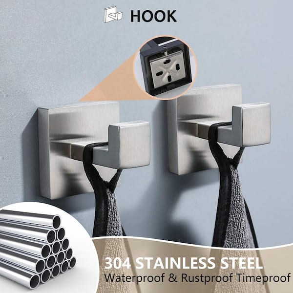 Bathroom Hardware 5-Pieces Bath Hardware Set with Towel Bar, Towel Ring, Robe Hook Toilet Paper Holder in Brushed Nickel