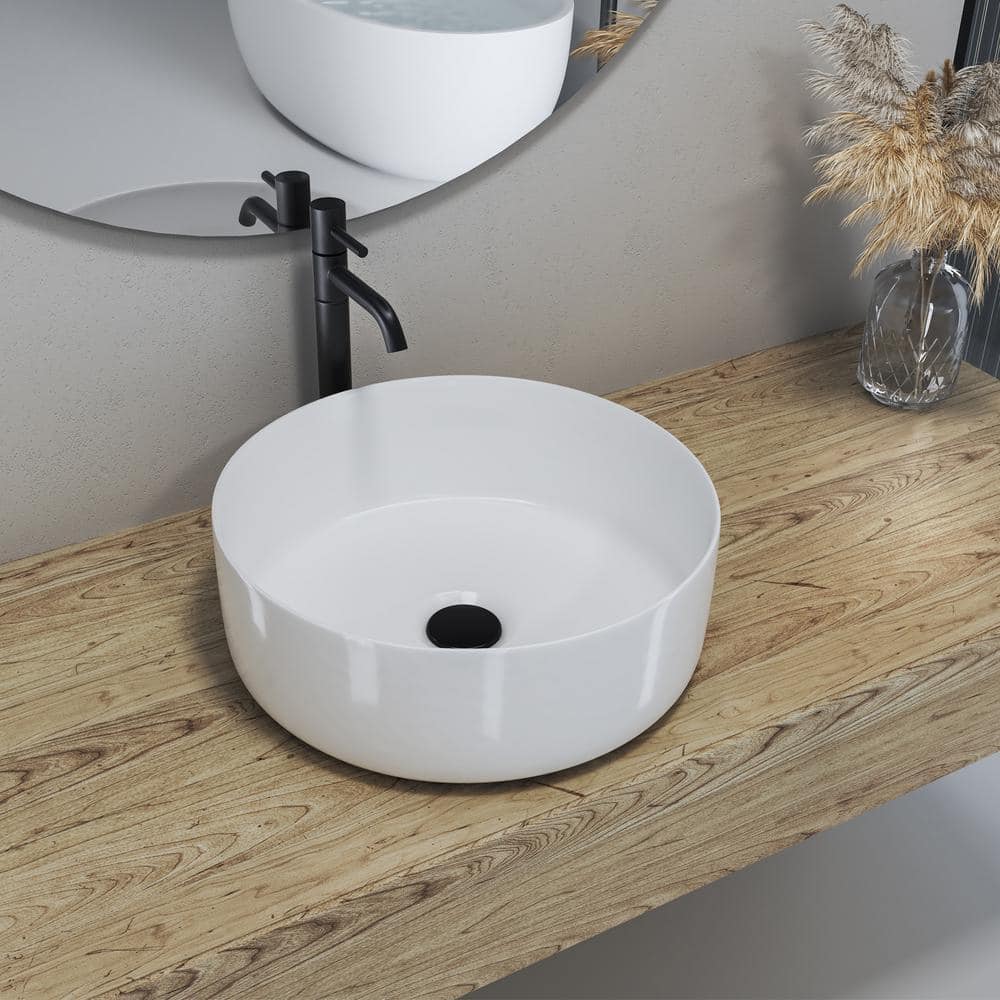 14'' Round White Ceramic Undermount Bathroom Sink