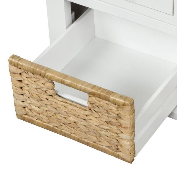 【sachi】WHITE_WOOD_BENCH Asucoora Liberty White Storage Bench with 3-Woven Basket (42