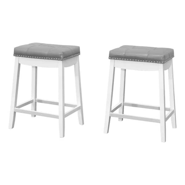 HomeRoots 24.75 in. White Backless Wood Bar Chair with Faux leather Seat Set of 2
