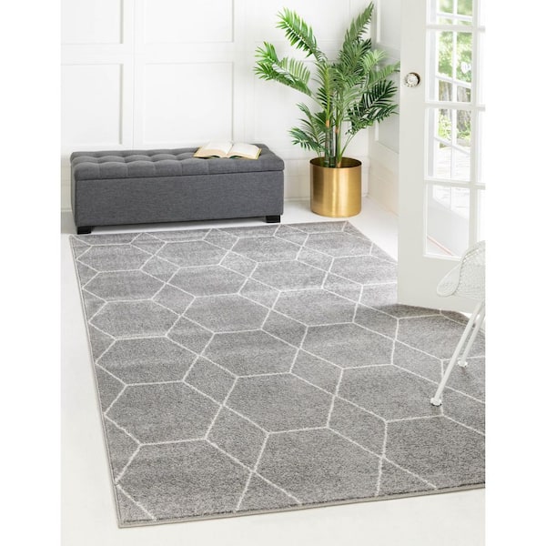 Trellis Frieze Light Gray/Ivory Gray 4 ft. x 6 ft. Geometric Area Rug