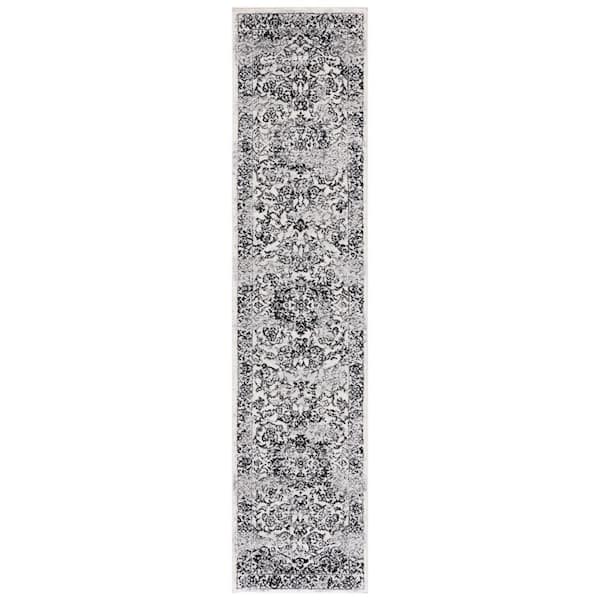 Tulum 2 ft. x 13 ft. Ivory/Black Distressed Abstract Floral Runner Rug