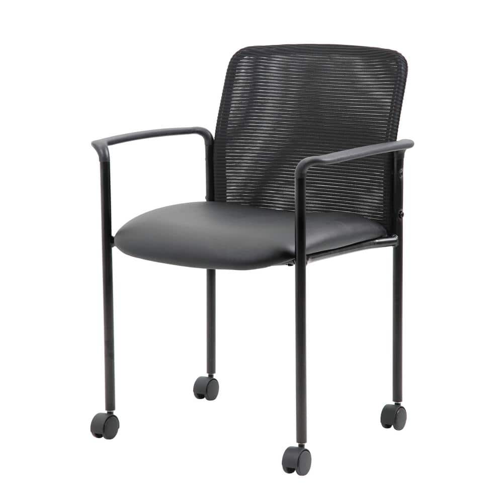 Black Mesh Guest Chair with Fixed Arms and Metal Frame