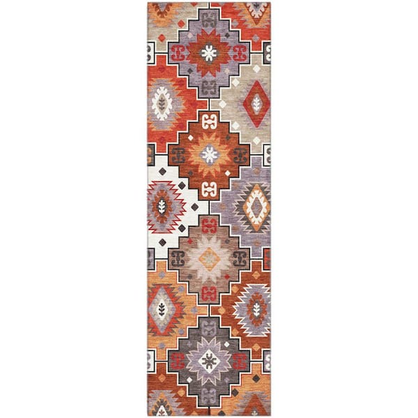 Mayfield Premium Machine Washable Abstract AMF2123 Paprika 2 ft. x 7 ft. Runner Rug
