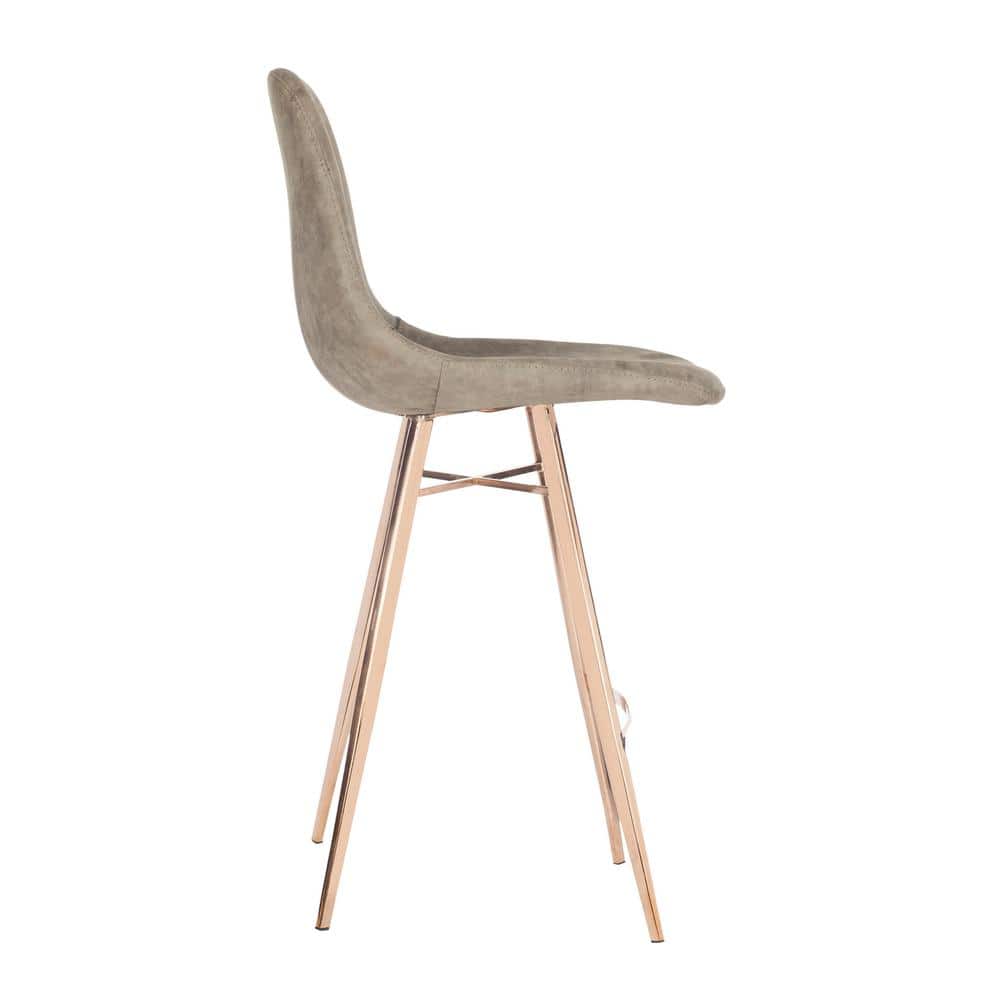 Transitional Taupe Faux Leather Counter Stool with Copper Finish