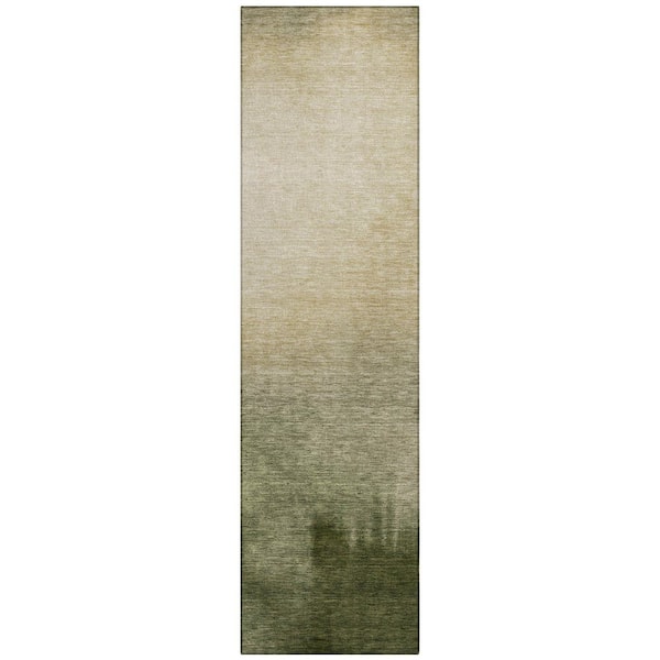 Chantille Machine Washable Indoor/Outdoor Abstract ACN2420 Olive 2 ft. x 7 ft. Runner Rug