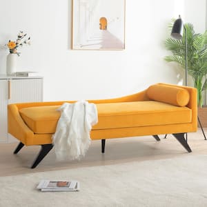 Yellow Polyester Fabric Right Square Arm Reclining Chaise Lounge with Pillow