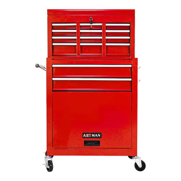 24.2 in. W x 12.9 in. D x 43.1 in. H Rolling Tool Storage Chest with Wheels and 8-Drawers, Red Outdoor Storage Cabinet