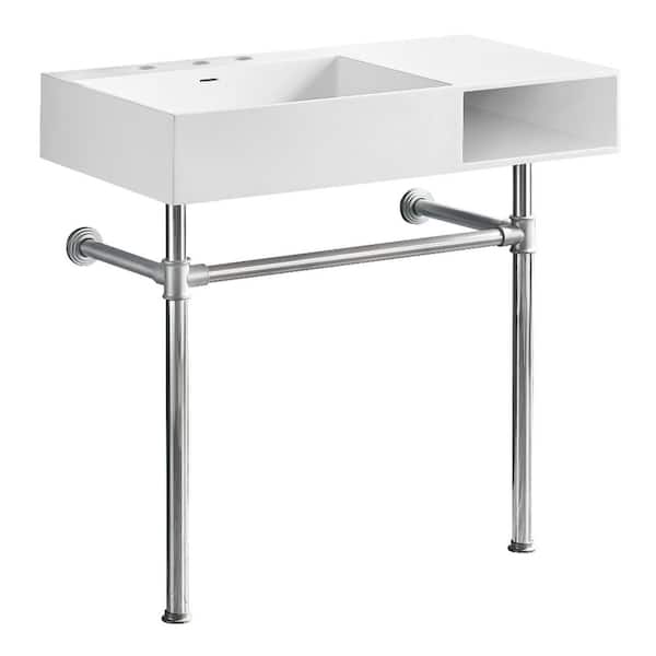 Aurelius 36.63 in. x 20.88 in. Console Sink In Matte White Solid Surface with Legs