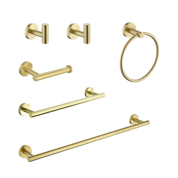 Flynama 6-Piece Bath Hardware Set with Mounting Hardware in Brushed Gold