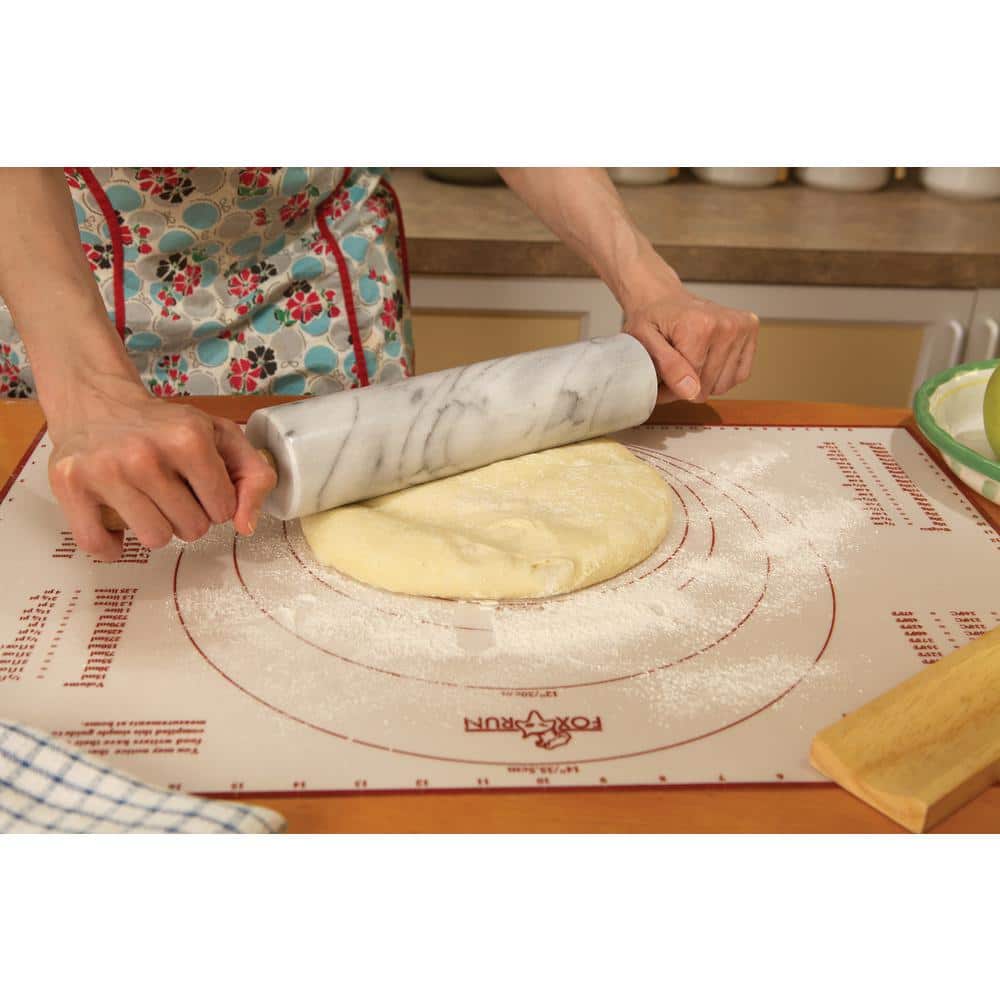 White Marble Rolling Pin with Wooden Handles and Base