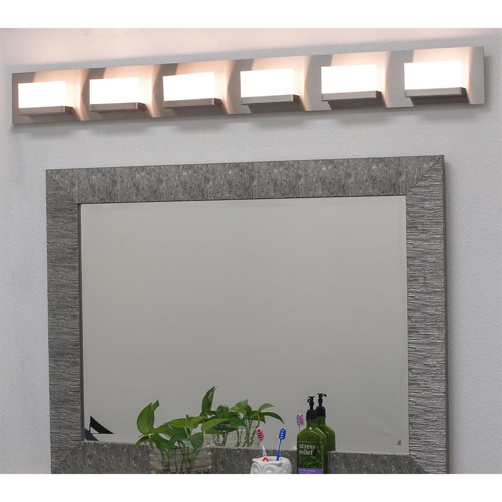 Everett 48" Brushed Nickel LED Bathroom Vanity Light with Frosted Acrylic Shade