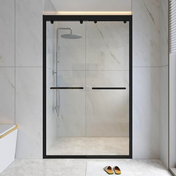 WYonder 48 in. W x 75 in. H Sliding Framed Shower Door in Black with 5/16 in. (8 mm) Clear Glass