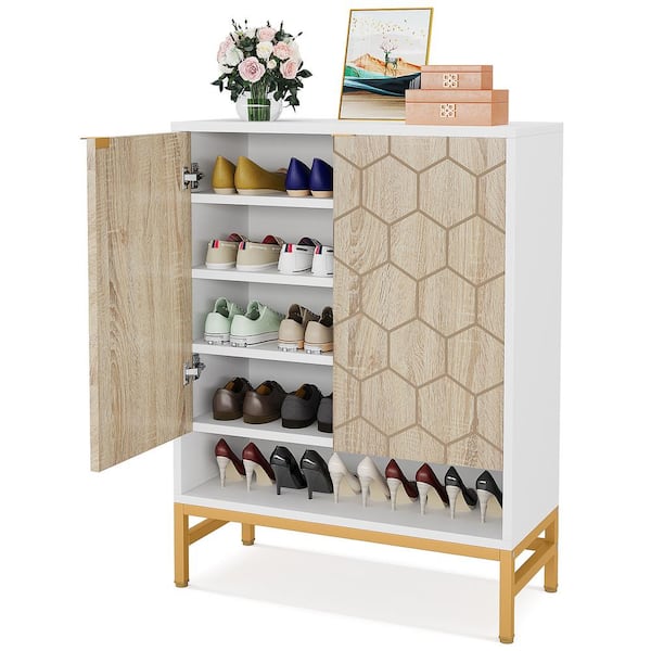 Tribesigns Sabina 55 in. H x 25 in. W White Wood Shoe Storage Cabinet, 24-Pair Shoe Cube Organizer