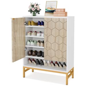 43.3 in. H x 31.5 in. W White Wood Shoe Storage Cabinet with Adjustable Shelves
