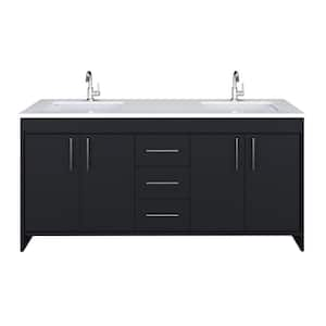 Capri 72 in. W x 22 in. D Bathroom Vanity in Black with Microstone Vanity Top in White with White Basins